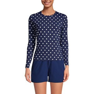 Lands’ End Women’s Sunshade UPF 50 Long Sleeve Rash Guard Swim Tee(Deep Sea Polka Dot)