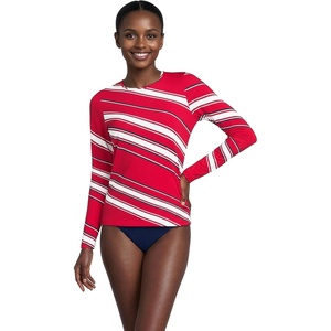 Lands’ End Women’s Sunshade UPF 50 Long Sleeve Rash Guard Swim Tee(Diagonal Stripe/Strawberry)