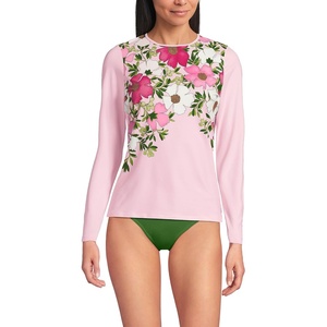 Lands’ End Women’s Sunshade UPF 50 Long Sleeve Rash Guard Swim Tee(Floral Blossom/Pink Frost)