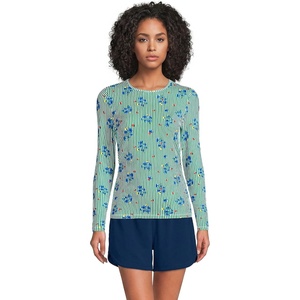 Lands’ End Women’s Sunshade UPF 50 Long Sleeve Rash Guard Swim Tee(Floral/Vibrant Clover Stripe)