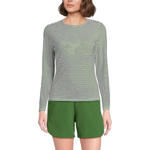 Lands’ End Women’s Sunshade UPF 50 Long Sleeve Rash Guard Swim Tee(Fusion Green Mini Stripe)