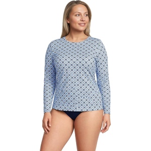 Lands’ End Women’s Sunshade UPF 50 Long Sleeve Rash Guard Swim Tee(Lake Blue Geo Floral)