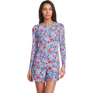 Lands’ End Women’s Sunshade UPF 50 Long Sleeve Rash Guard Swim Tee(Soft Cloud Blue Poppy Floral)
