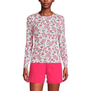 Lands’ End Women’s Sunshade UPF 50 Long Sleeve Rash Guard Swim Tee(White Multi Paisley Floral)