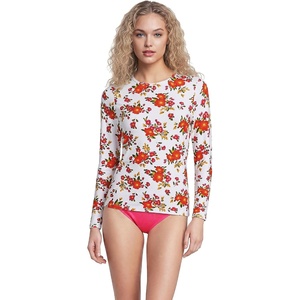 Lands’ End Women’s Sunshade UPF 50 Long Sleeve Rash Guard Swim Tee(White Spring Floral)