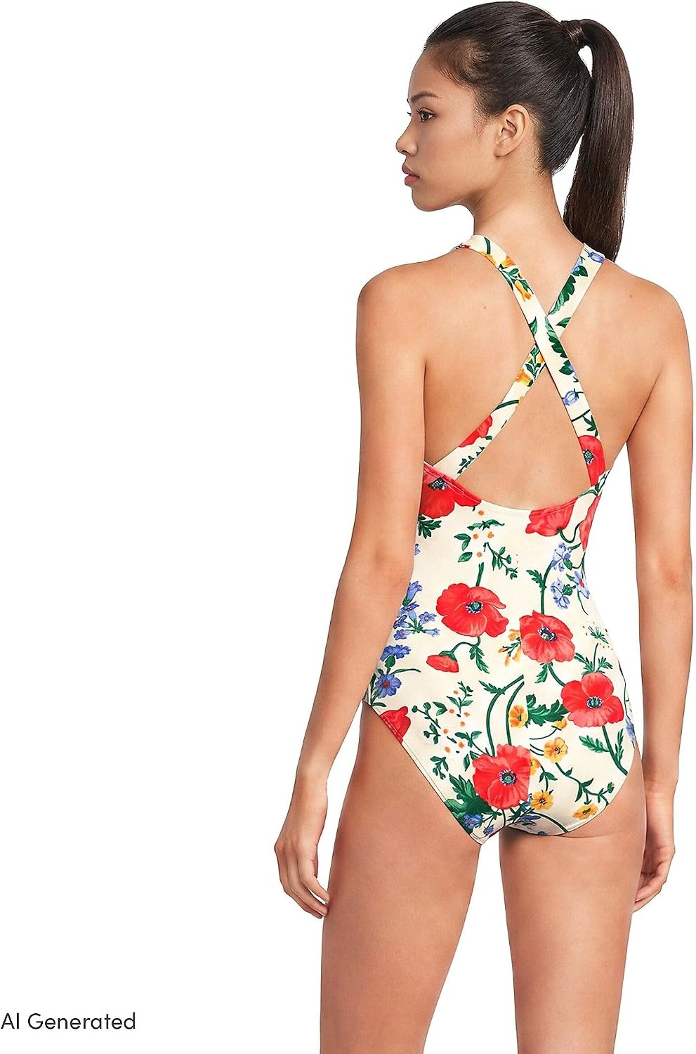 image:imageLands End Womens Chlorine Resistant Scoop Neck XBack High Leg Soft Cup Tugless Sporty One Piece SwimsuitEgretPoppy Floral