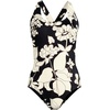 Lands’ End Women’s Chlorine Resistant Scoop Neck X-Back High Leg Soft Cup Tugless Sporty One Piece Swimsuit(Black/Egret Lilies)