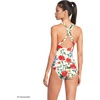 Lands’ End Women’s Chlorine Resistant Scoop Neck X-Back High Leg Soft Cup Tugless Sporty One Piece Swimsuit(Egret/Poppy Floral)