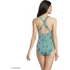 Lands’ End Women’s Chlorine Resistant Scoop Neck X-Back High Leg Soft Cup Tugless Sporty One Piece Swimsuit(Floral/Vibrant Clover Stripe)