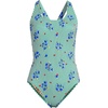 Lands’ End Women’s Chlorine Resistant Scoop Neck X-Back High Leg Soft Cup Tugless Sporty One Piece Swimsuit(Floral/Vibrant Clover Stripe)