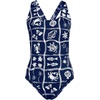 Lands’ End Women’s Chlorine Resistant Scoop Neck X-Back High Leg Soft Cup Tugless Sporty One Piece Swimsuit(Sea Stamp/Navy/White)
