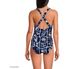Lands’ End Women’s Chlorine Resistant Scoop Neck X-Back High Leg Soft Cup Tugless Sporty One Piece Swimsuit(Sea Stamp/Navy/White)