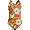 Lands’ End Women’s Chlorine Resistant Scoop Neck X-Back High Leg Soft Cup Tugless Sporty One Piece Swimsuit(Sweet Mango Floral Blossom)