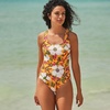 Lands’ End Women’s Chlorine Resistant Scoop Neck X-Back High Leg Soft Cup Tugless Sporty One Piece Swimsuit(Sweet Mango Floral Blossom)