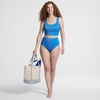 Lands’ End Women’s Tugless Tankini Top and High Waisted Bottom Swimsuit Set(Bright French Blue)