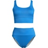 Lands’ End Women’s Tugless Tankini Top and High Waisted Bottom Swimsuit Set(Bright French Blue)