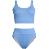 Lands’ End Women’s Tugless Tankini Top and High Waisted Bottom Swimsuit Set(Lake Blue Ottoman)