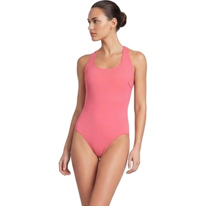 Lands’ End Women’s Chlorine Resistant Scoop Neck X-Back High Leg Soft Cup Tugless Sporty One Piece Swimsuit(Wood Lily)
