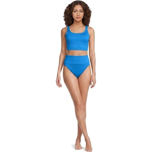 Lands’ End Women’s Tugless Tankini Top and High Waisted Bottom Swimsuit Set(Bright French Blue)