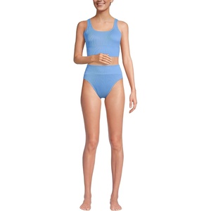 Lands’ End Women’s Tugless Tankini Top and High Waisted Bottom Swimsuit Set(Lake Blue Ottoman)