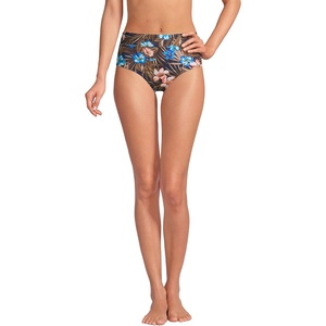 Lands’ End Women’s Tummy Control High Waisted Bikini Bottoms(Deep Sea Navy Tropic Palm)