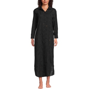 Lands’ End Women’s Eyelet Button Down Maxi Cover-up Dress(Black)