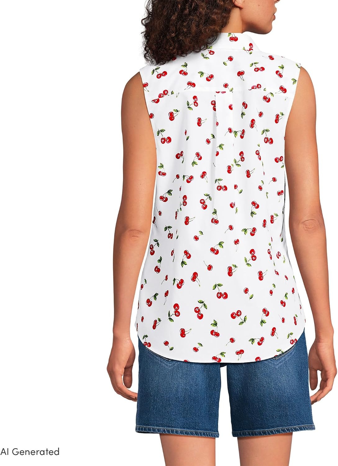 image:imageLands End Womens Sleeveless No Iron ShirtCherriesWhite