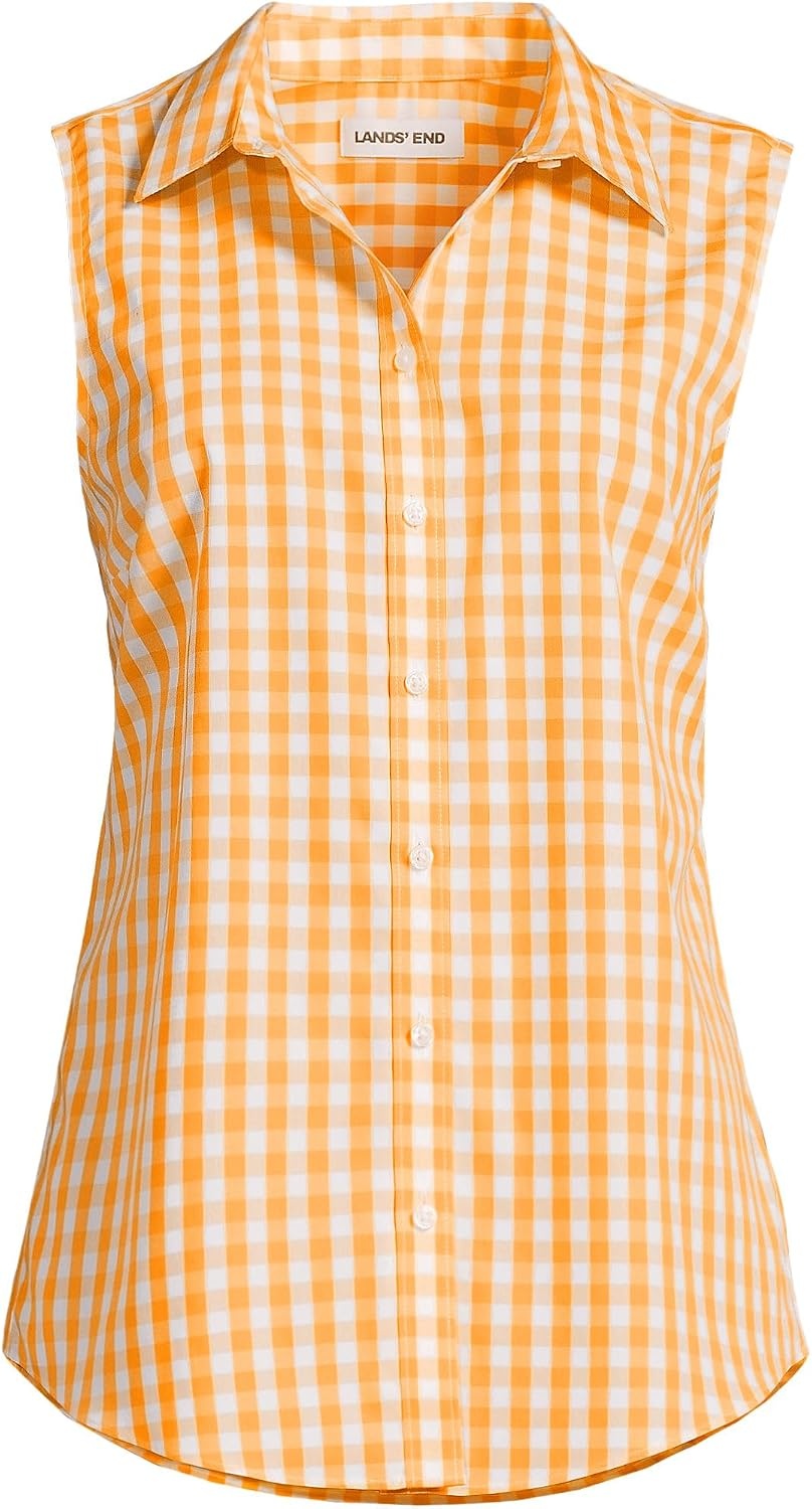 image:imageLands End Womens Sleeveless No Iron ShirtSweet Mango Gingham