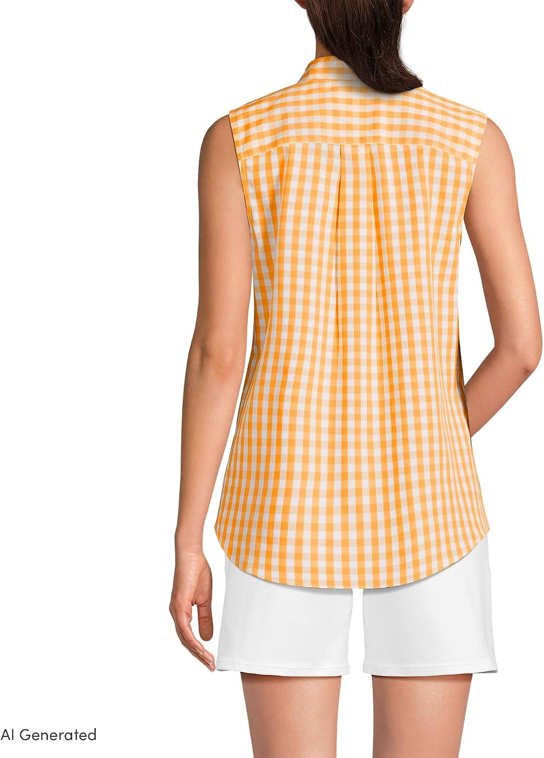 image:imageLands End Womens Sleeveless No Iron ShirtSweet Mango Gingham