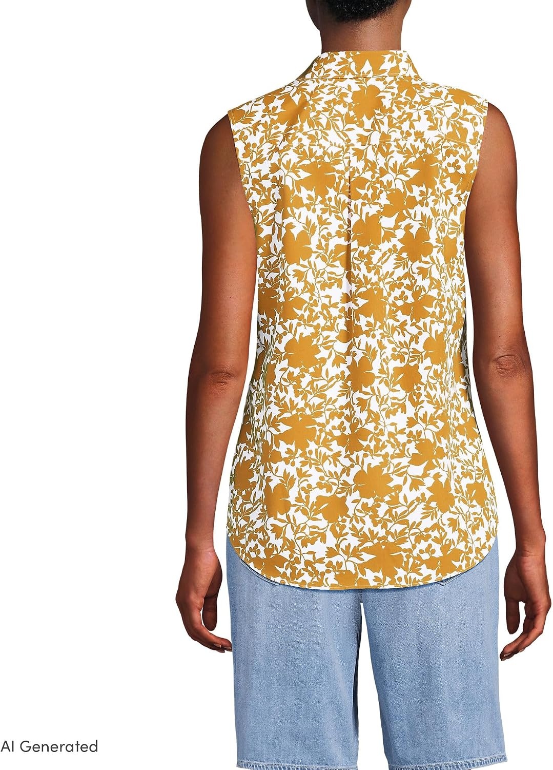 image:imageLands End Womens Sleeveless No Iron ShirtVintage Amber Pressed Floral