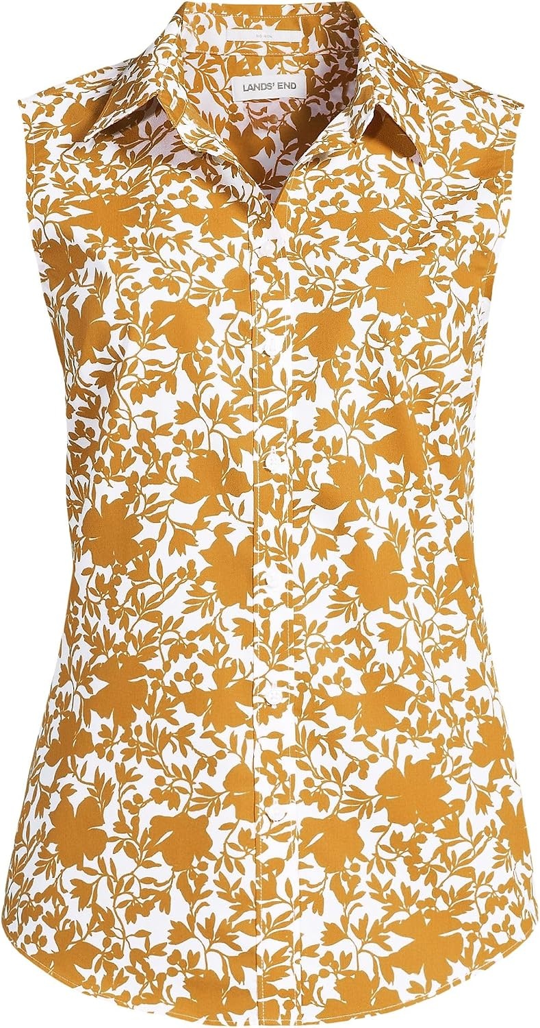image:imageLands End Womens Sleeveless No Iron ShirtVintage Amber Pressed Floral