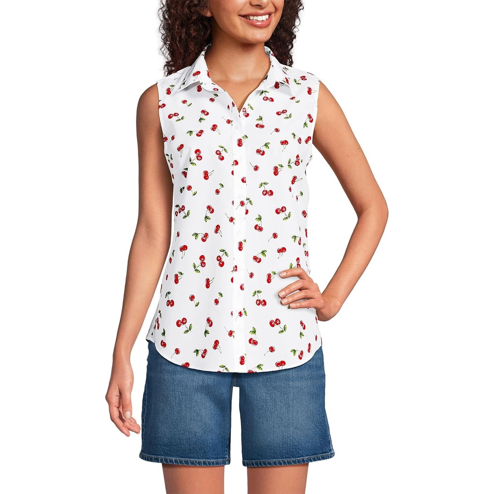 image:imageLands End Womens Sleeveless No Iron ShirtCherriesWhite