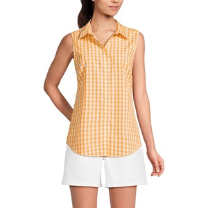 Lands’ End Women’s Sleeveless No Iron Shirt(Sweet Mango Gingham)