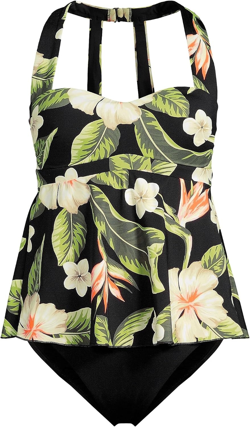 image:imageLands End Womens Sweetheart Fauxkini One PieceHibiscus FloralBlack