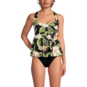 Lands’ End Women’s Sweetheart Fauxkini One Piece(Hibiscus Floral/Black)