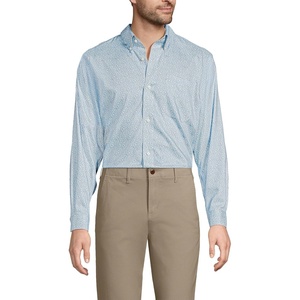 Lands’ End Men’s Traditional Fit Solid No Iron American-Grown Supima Pinpoint Buttondown Collar Dress Shirt(Oasis Blue/White Ditsy)