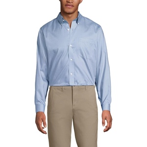 Lands’ End Men’s Traditional Fit Solid No Iron American-Grown Supima Pinpoint Buttondown Collar Dress Shirt(Soft French Blue Dot)