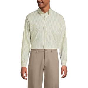 Lands’ End Men’s Traditional Fit Solid No Iron American-Grown Supima Pinpoint Buttondown Collar Dress Shirt(Sweet Butter/Blue Stripe)