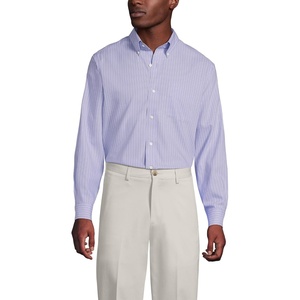 Lands’ End Men’s Traditional Fit Solid No Iron American-Grown Supima Pinpoint Buttondown Collar Dress Shirt(Washed Amethyst Stripe)
