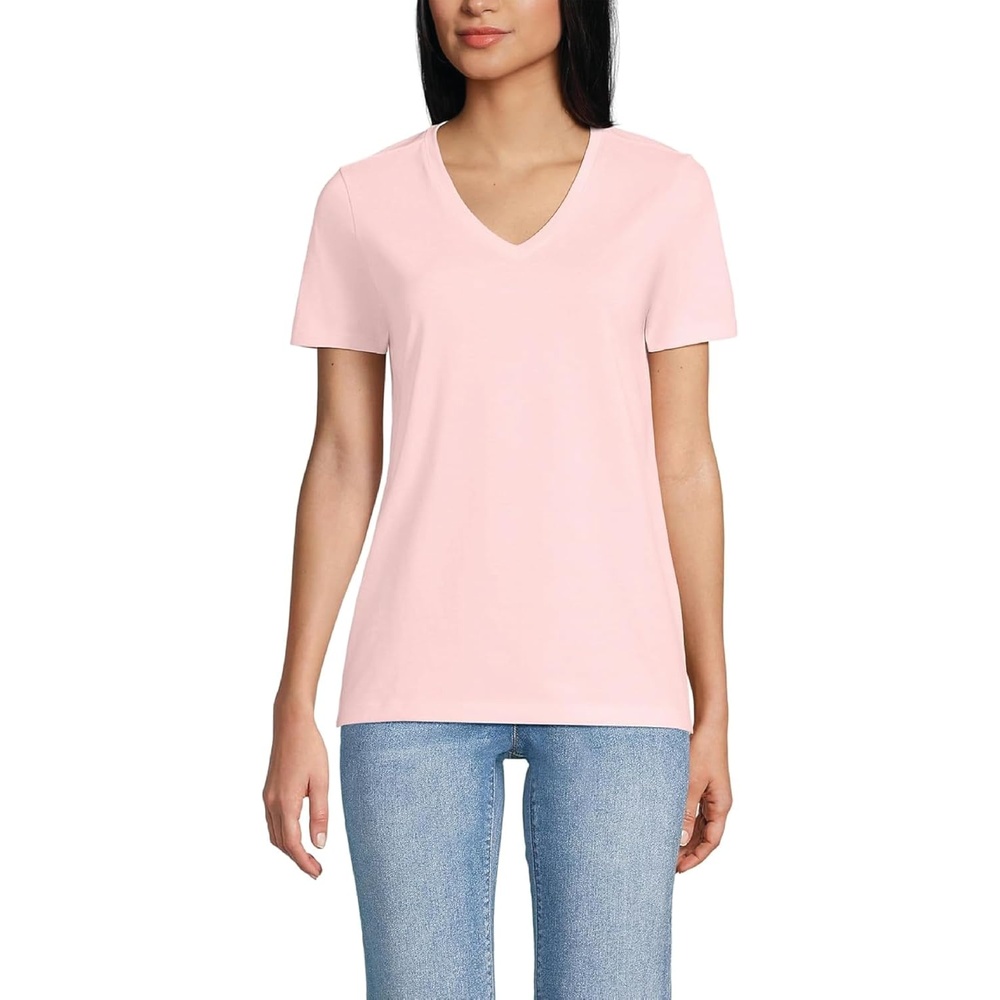 image:imageLands End Womens Relaxed AmericanGrown Supima Cotton VNeck TShirtSea Salt Pink