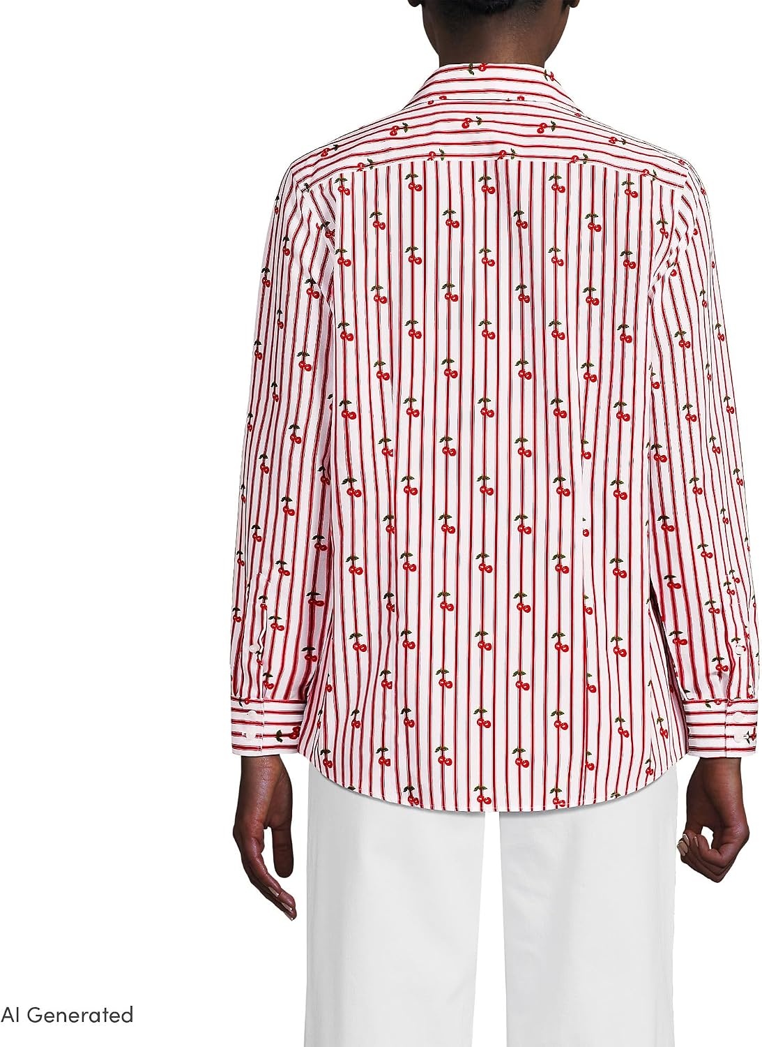 image:imageLands End Womens Pinwale Cord Long Sleeve ShirtClassic Cherry Stripe