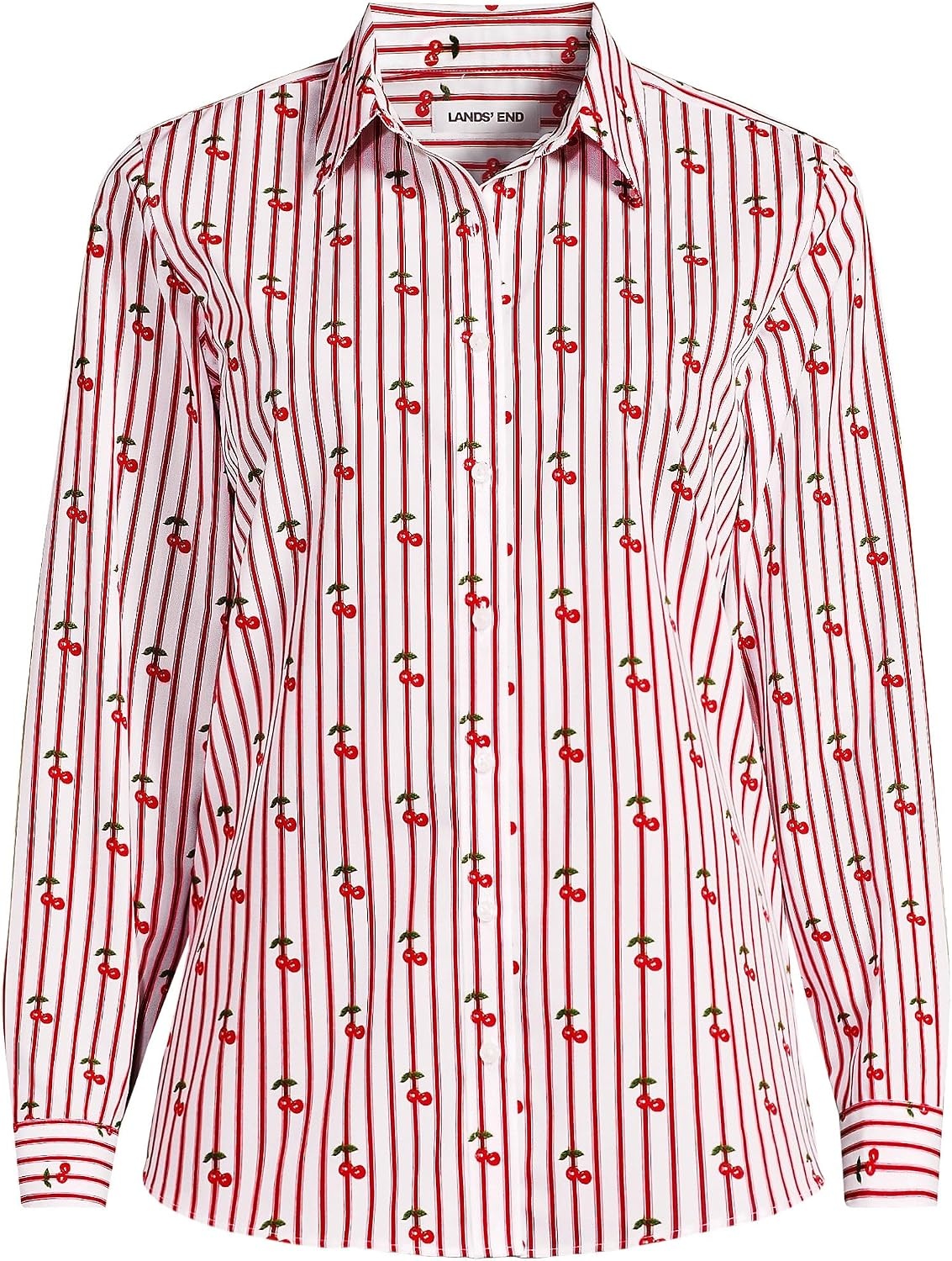 image:imageLands End Womens Pinwale Cord Long Sleeve ShirtClassic Cherry Stripe