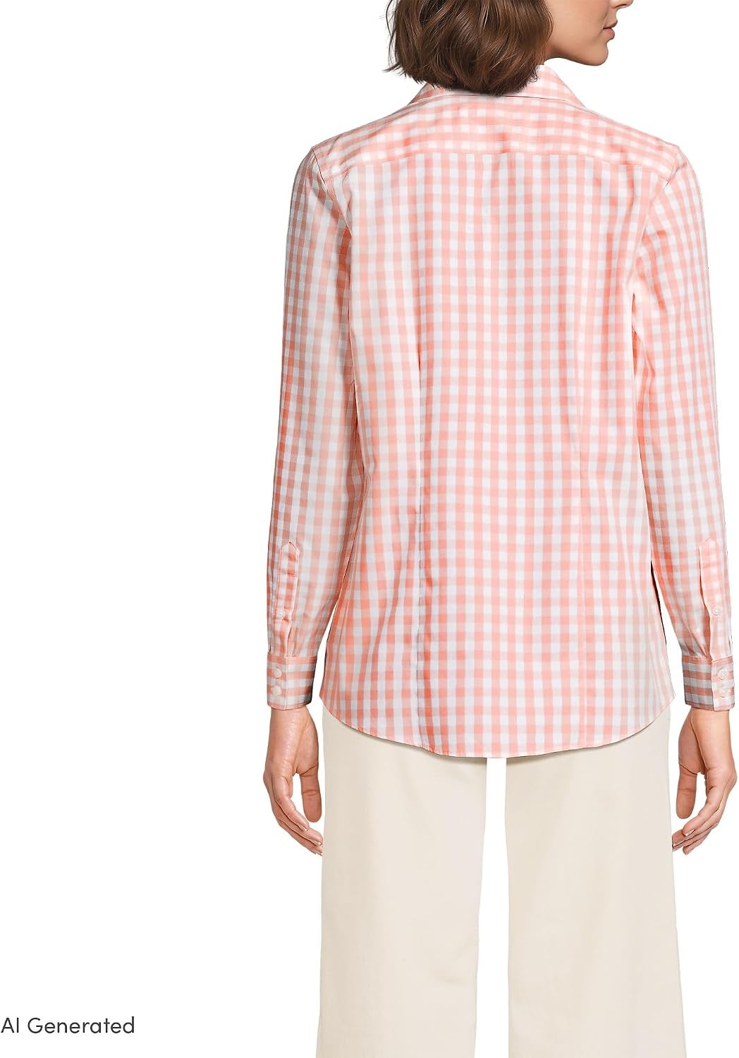 image:imageLands End Womens Pinwale Cord Long Sleeve ShirtSunset Coral Pink Gingham