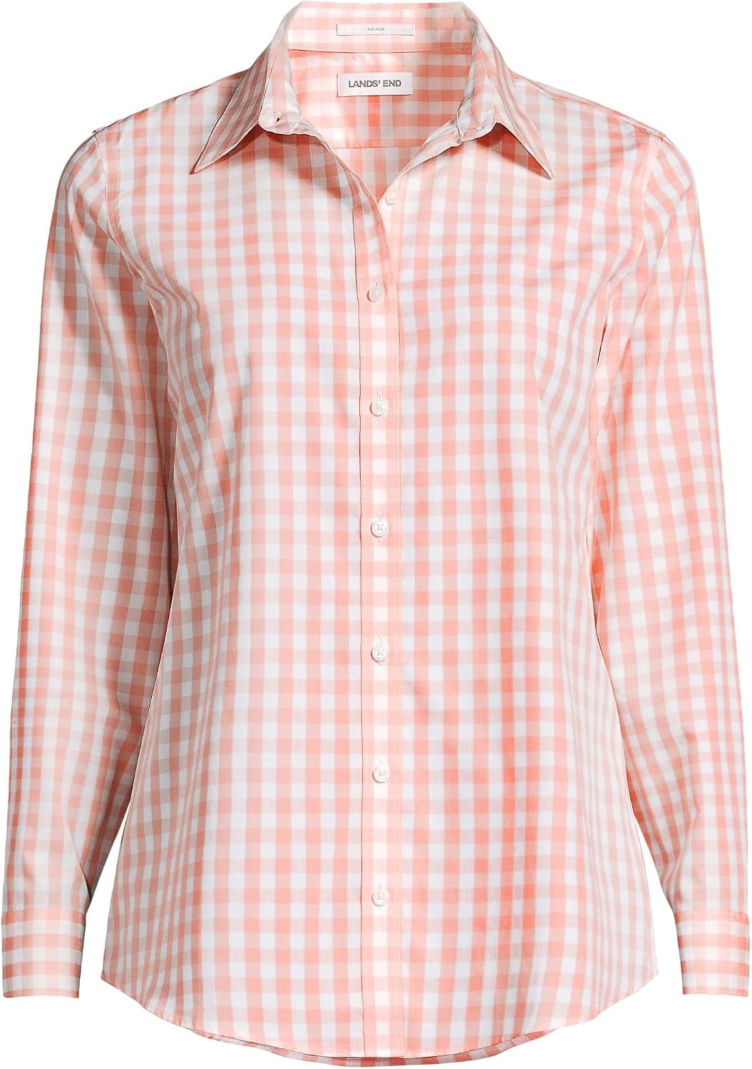 image:imageLands End Womens Pinwale Cord Long Sleeve ShirtSunset Coral Pink Gingham