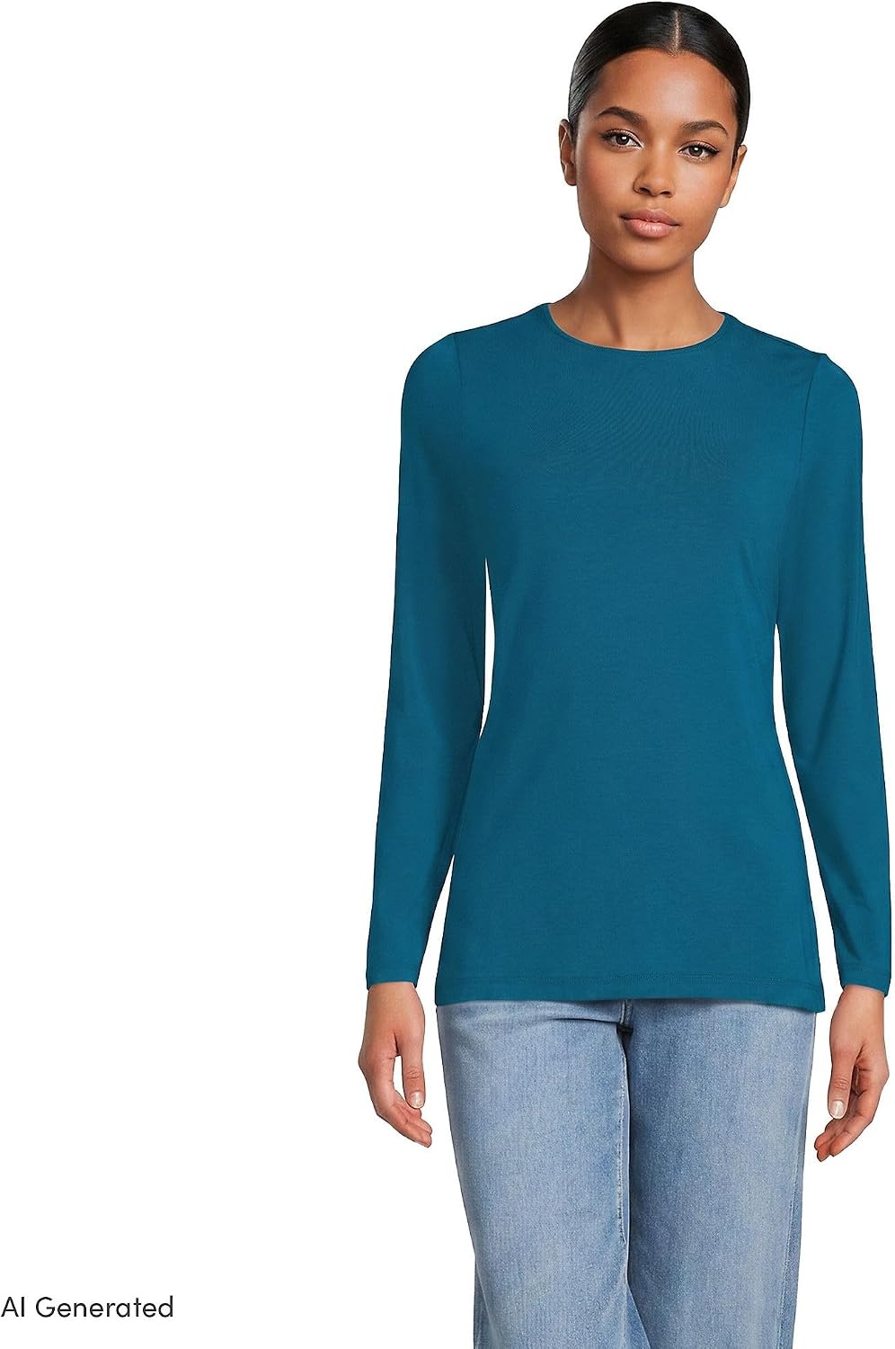 image:imageLands End Womens Plus Size Lightweight Jersey Skimming Long Sleeve Crew Neck TShirtBaltic Teal