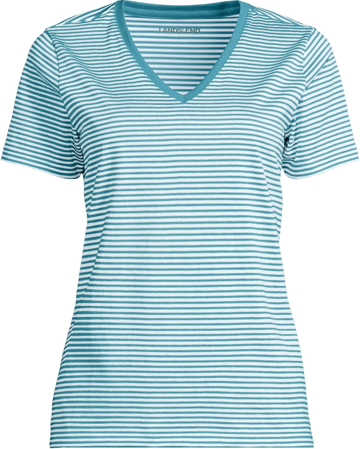 image:imageLands End Womens Supima VNeck TShirtBright Aqua Micro Stripe