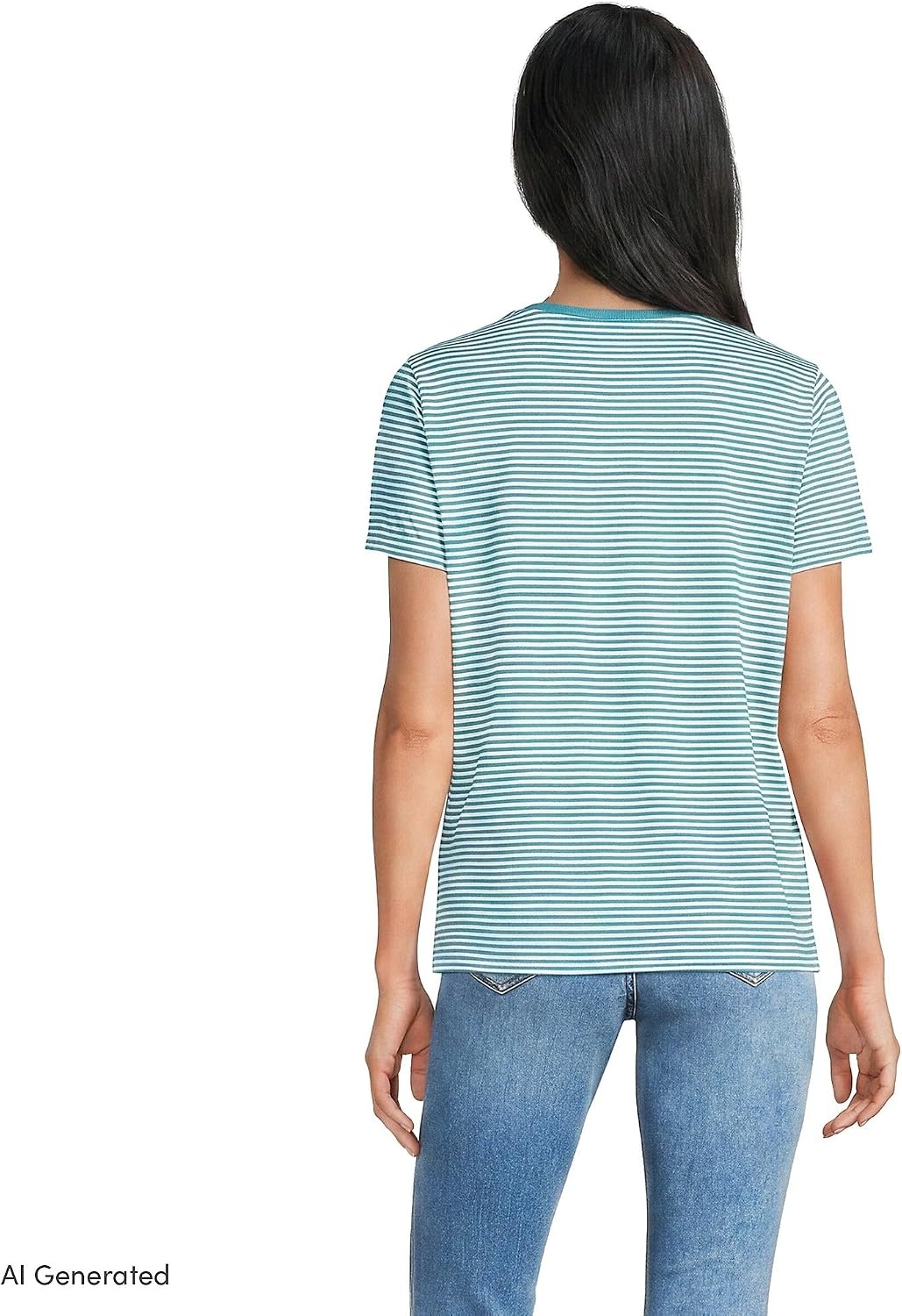 image:imageLands End Womens Supima VNeck TShirtBright Aqua Micro Stripe
