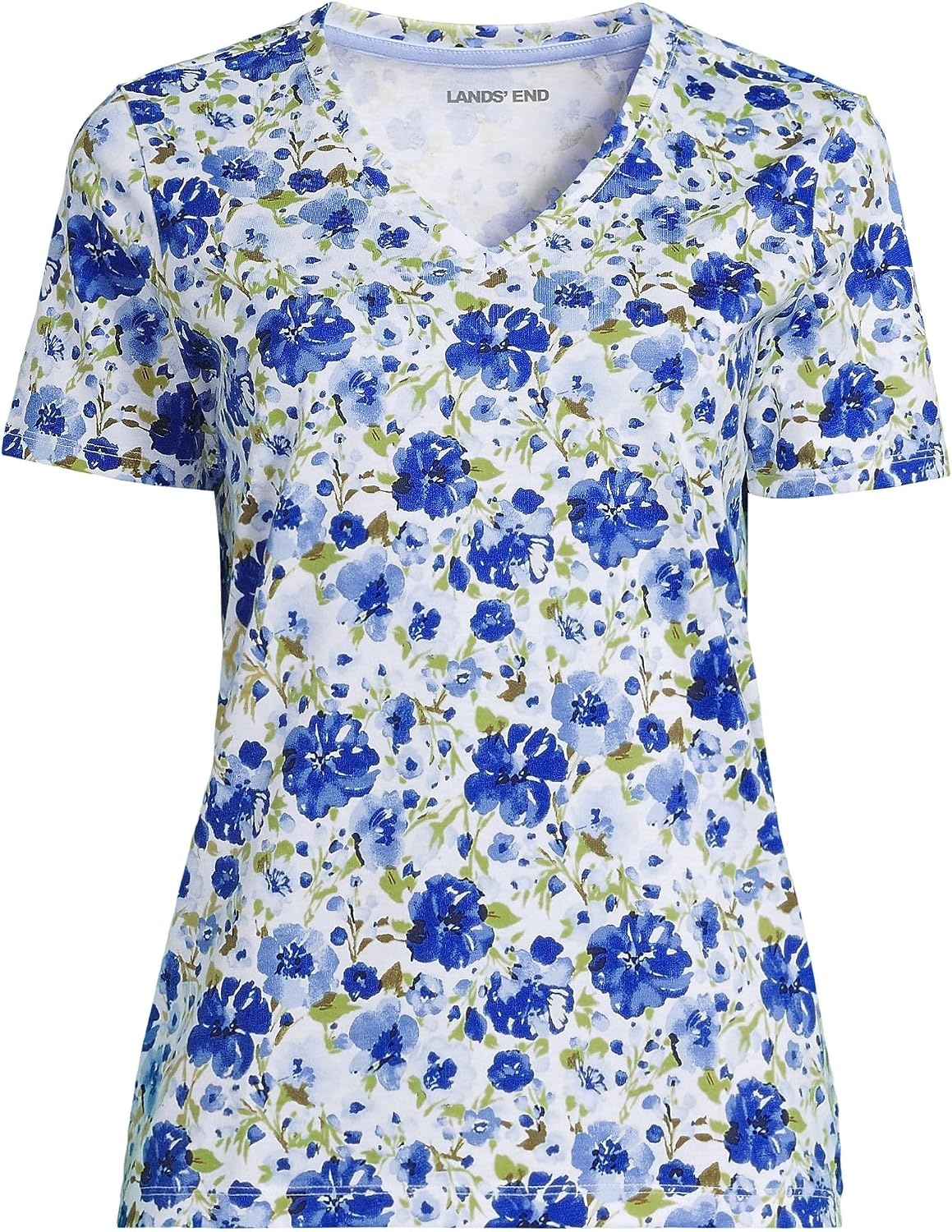 image:imageLands End Womens Supima VNeck TShirtClear Blue Painted Blooms
