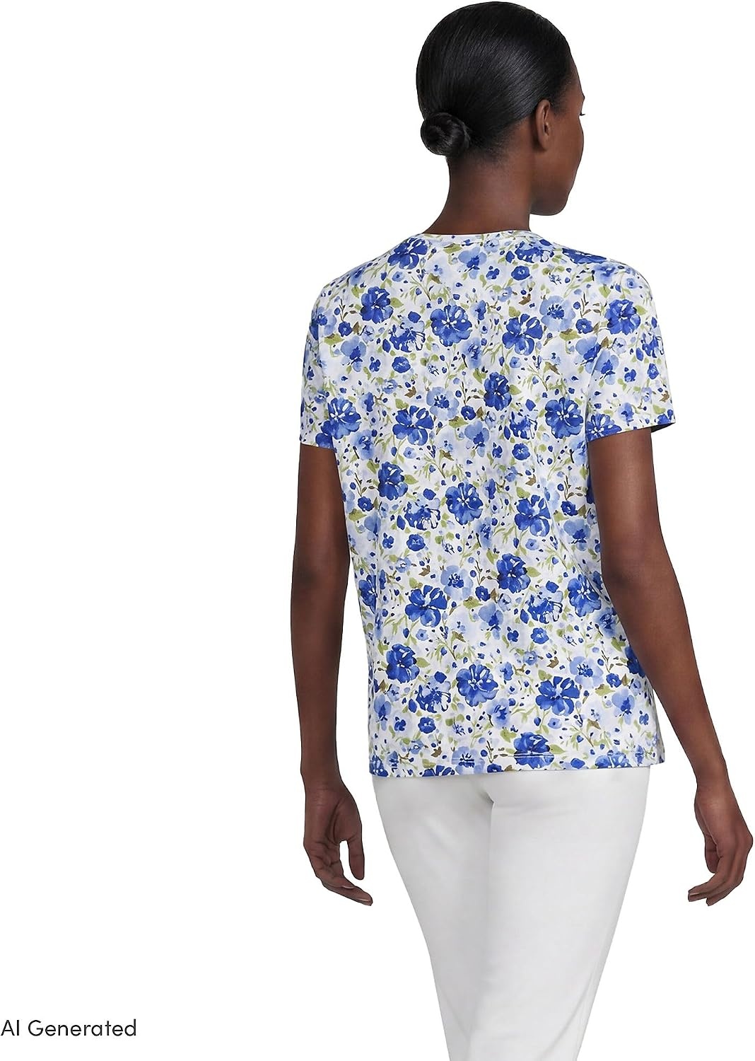 image:imageLands End Womens Supima VNeck TShirtClear Blue Painted Blooms