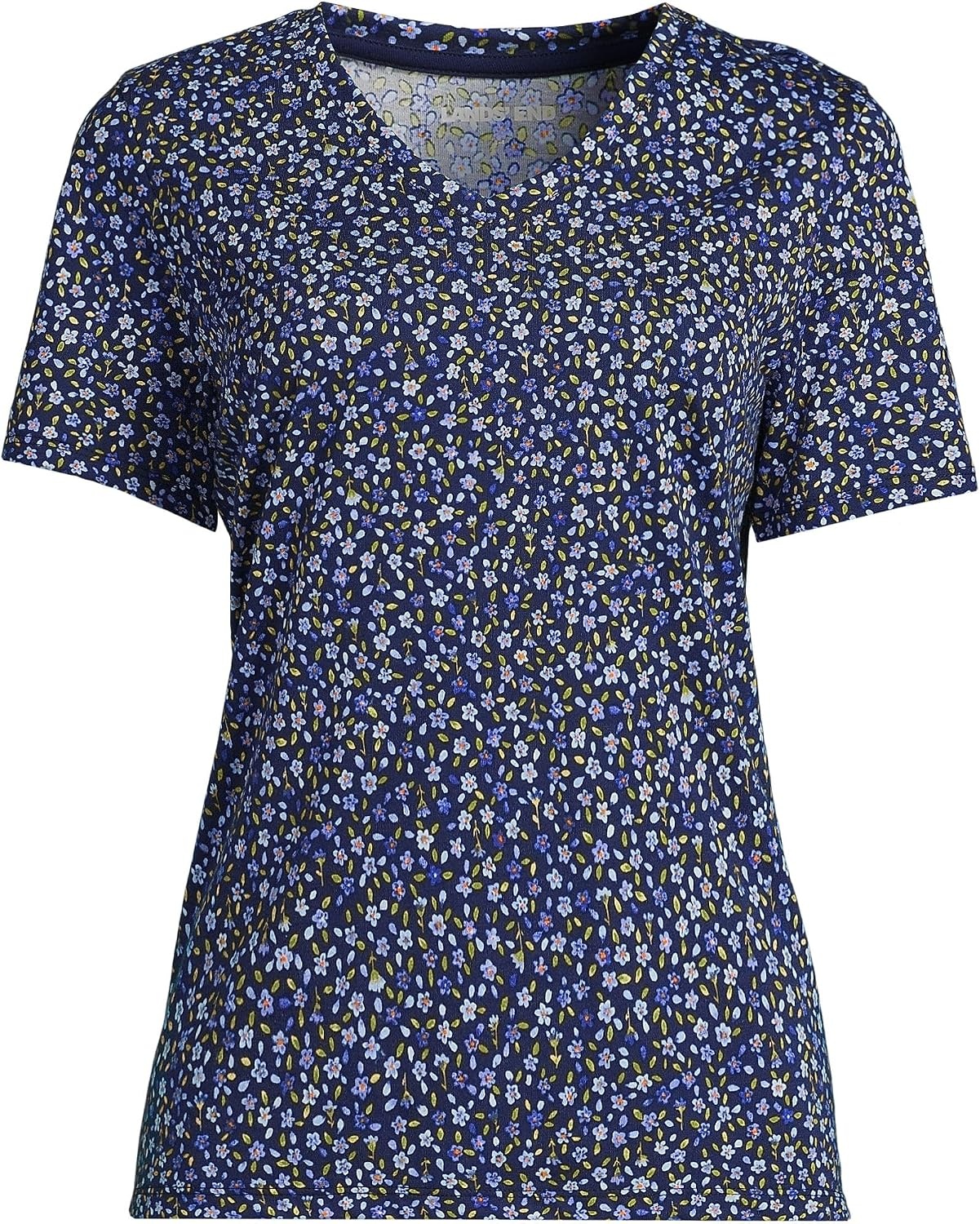 image:imageLands End Womens Supima VNeck TShirtClear BlueNavy Ditsy Floral